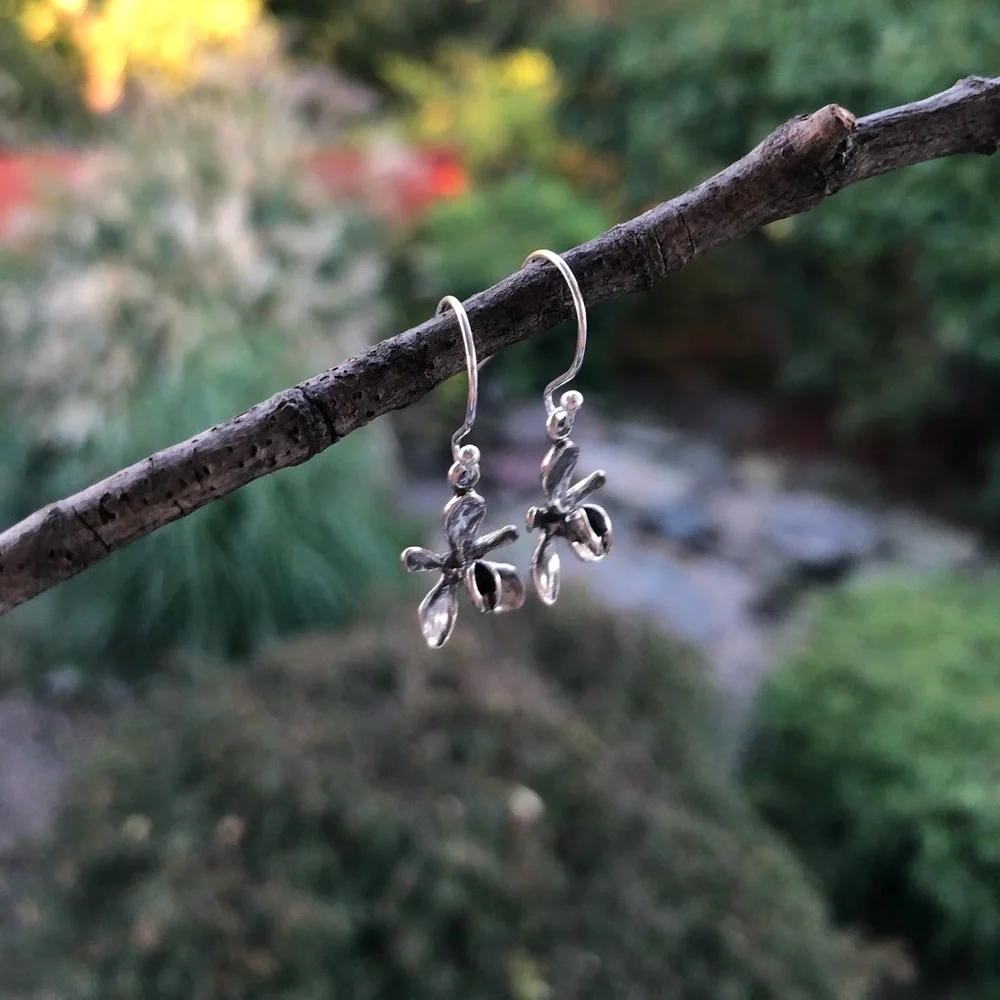 NEW STERLING SILVER ORCHID EARRINGS